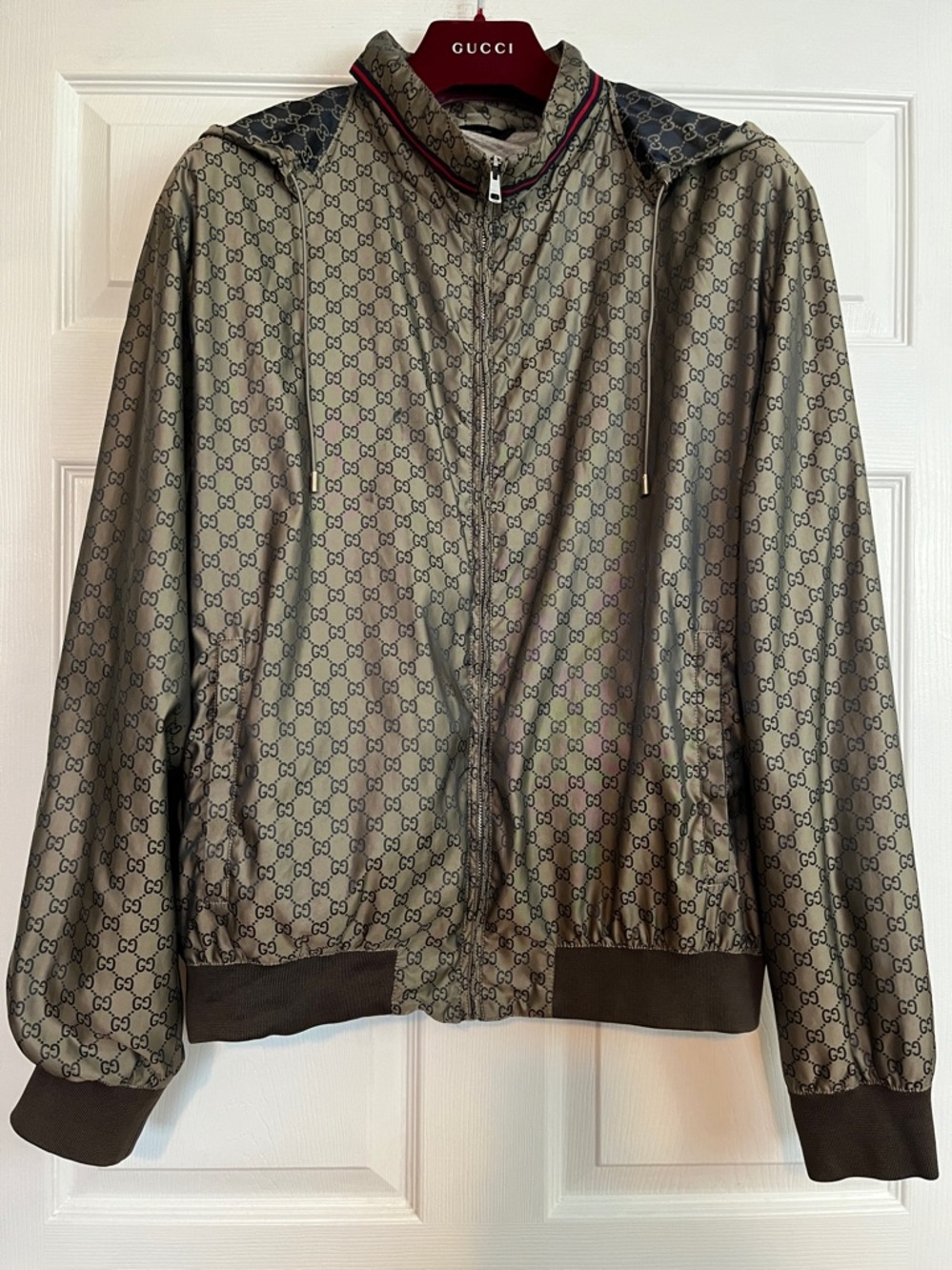 Gucci GG Supreme Monogram Bomber Jacket - Men’s XXL Tan Brown - Authentic
